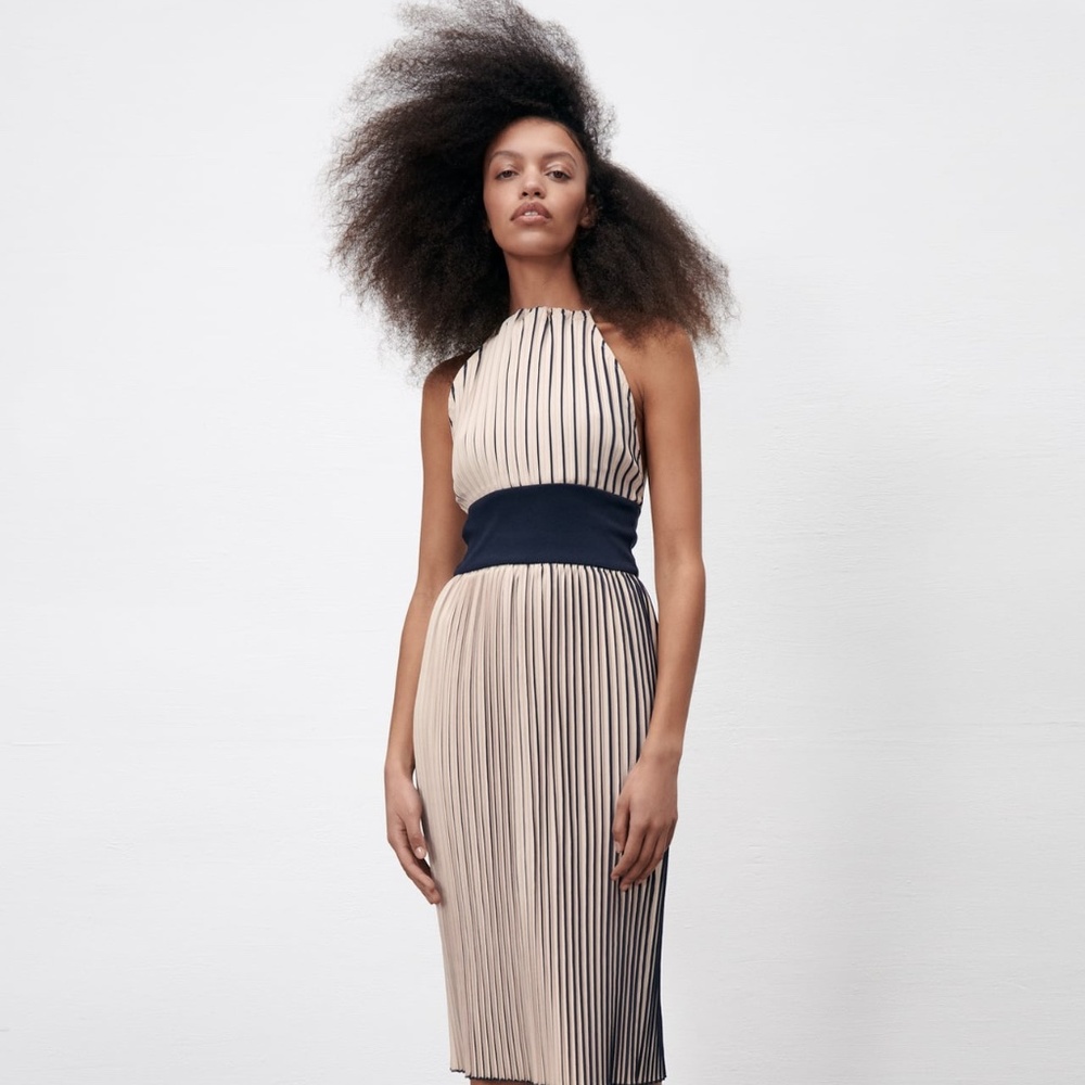 Zara Striped Pleated Halter Dress